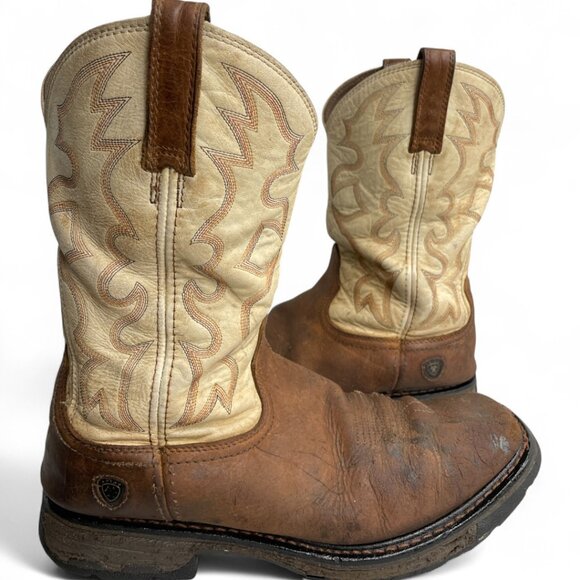 Ariat Square Toe Distressed Leather Western Cowboy Biker Work Boots Men's 12 D - Picture 1 of 13